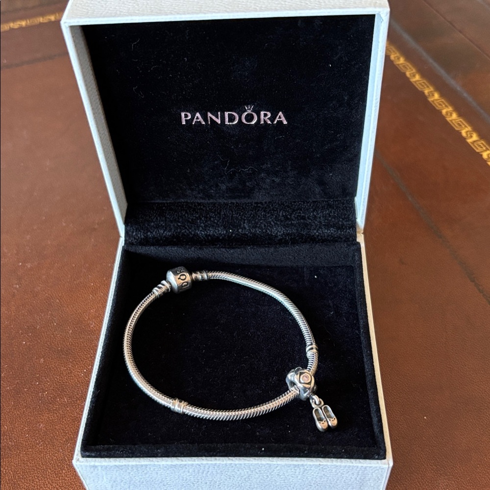 PANDORA nib sterling silver bracelet & ballet  charm (see description)